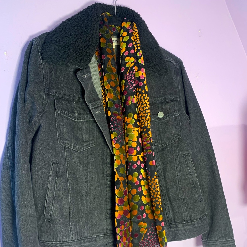 PACSUN fur lined black jean jacket